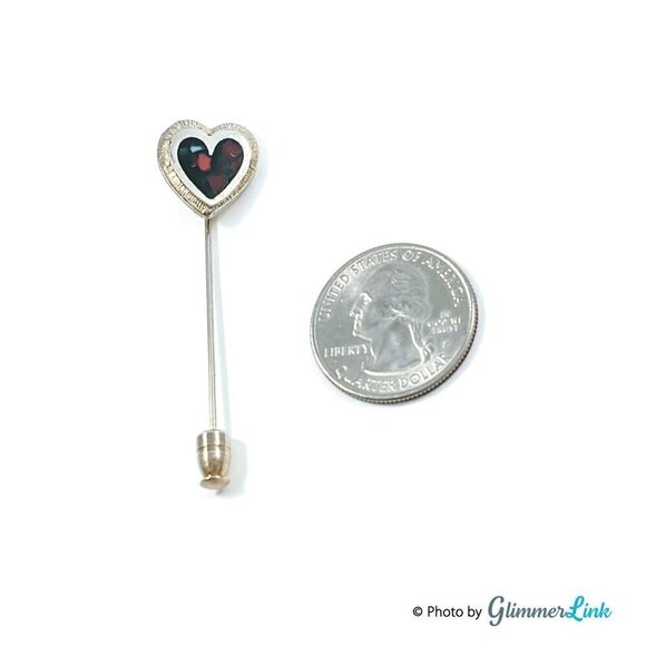 Vintage Silver Tone Heart Shaped Mosaic Stick Pin - Picture 3 of 5